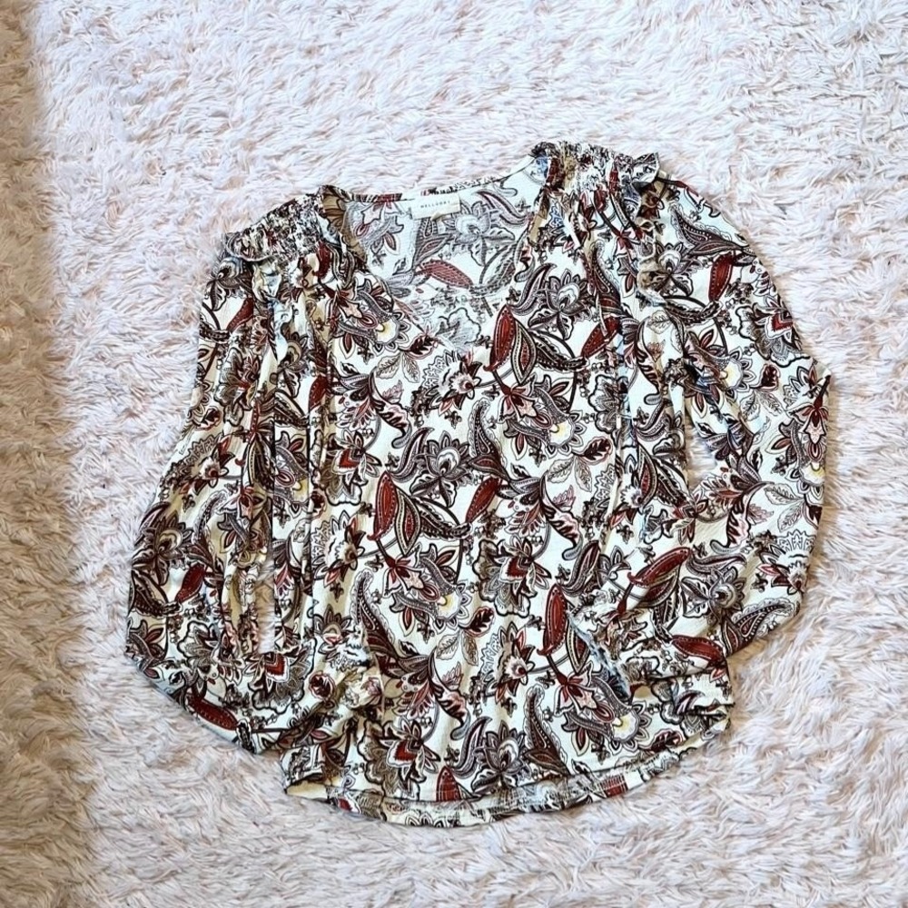 Earthy Floral‎ Paisley Cottage Core Bell Sleeve Blouse Womens S Peasant Prairie